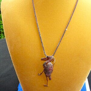 925 Sterling Silver Moveable Crane Necklace on 19" Chain 19.5g